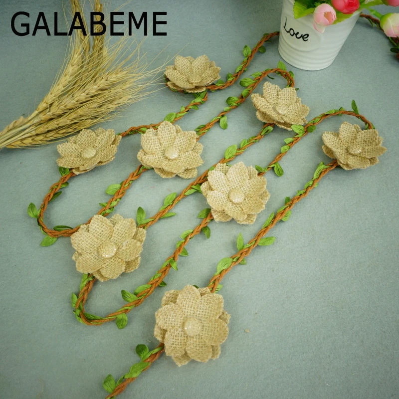 Galabeme 1 шт. = 2 метра природного шпагат строка с листа цветы DIY мешковины свадебное