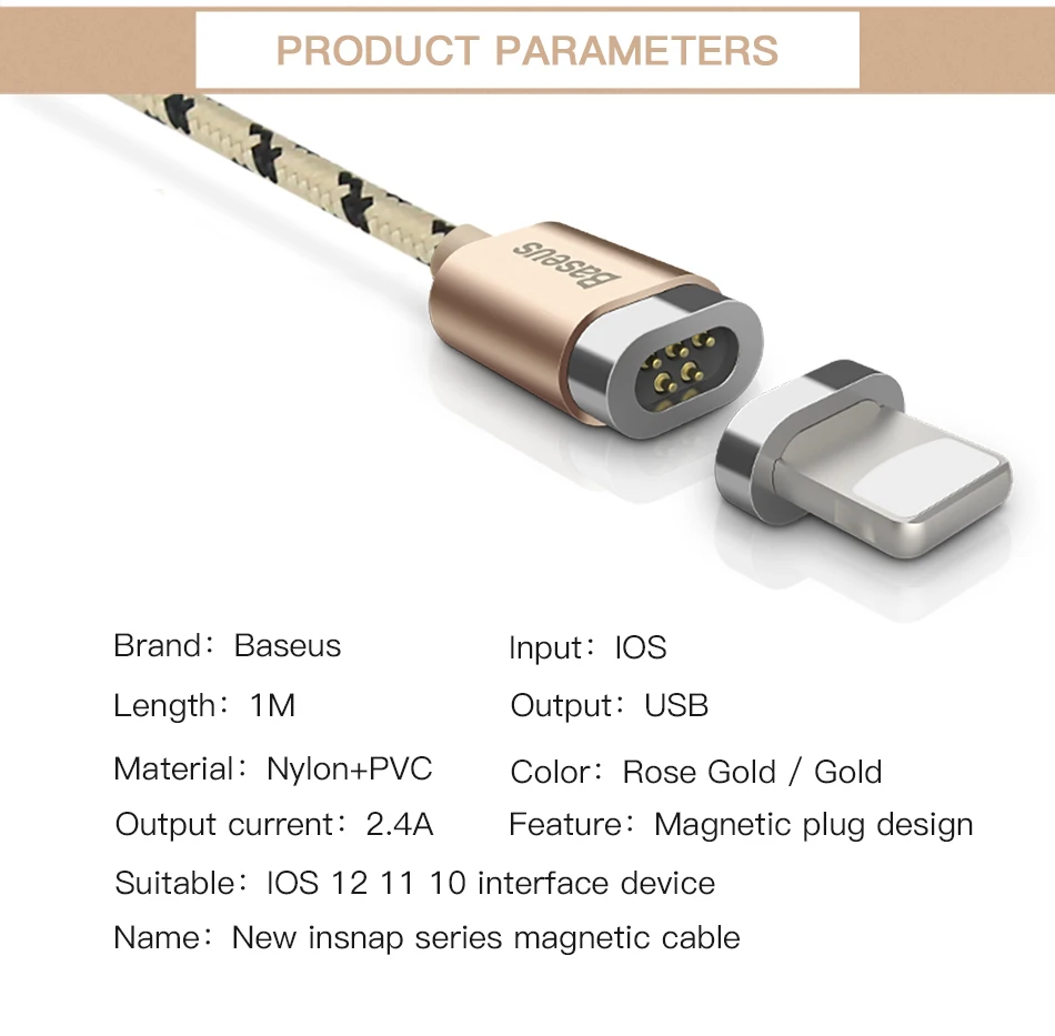 Магнитный usb-кабель Baseus для iPhone Xs Max Xr Xs X 8 7 6 6 S, Магнитный зарядный кабель для передачи данных, Магнитный зарядный шнур