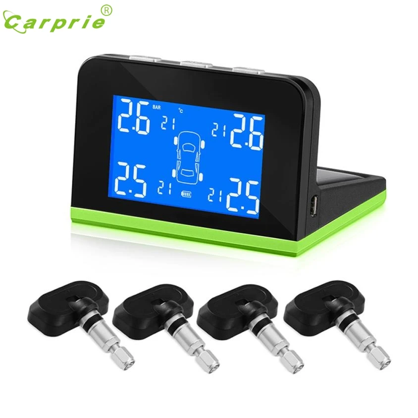 pretty Auto LCD Wireless font b TPMS b font Tire Pressure Monitoring System Solar USB Lade