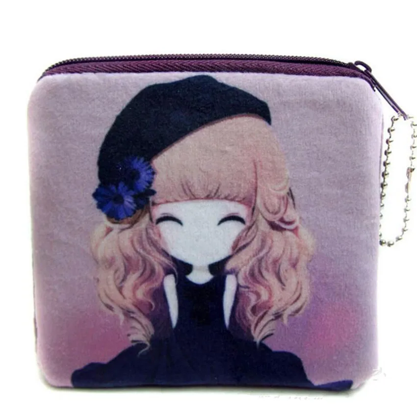 

M232 Cute Cartoon Pets Square Girl Hold An Umbrella Personality Plush Coin Purse Wallet Card Bag Girl Women Student Gift