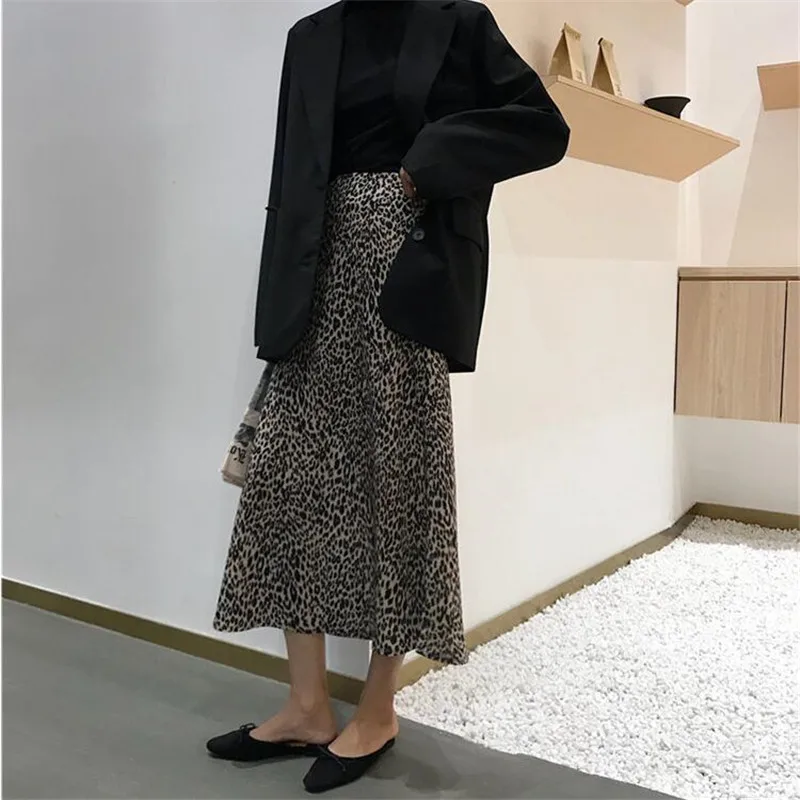 2019 женские Высокая талия Leopard Длинные юбки с принтом Лето Harajuku уличная трапециевидной формы макси юбка Faldas Jupe Saia Feminina