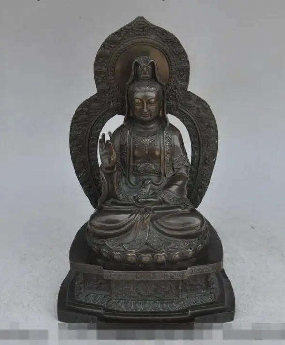 

S00471 11"tibet Buddhism bronze seat lotus Kwan-Yin Guan Yin Bodhisattva Buddha statue (A0321)