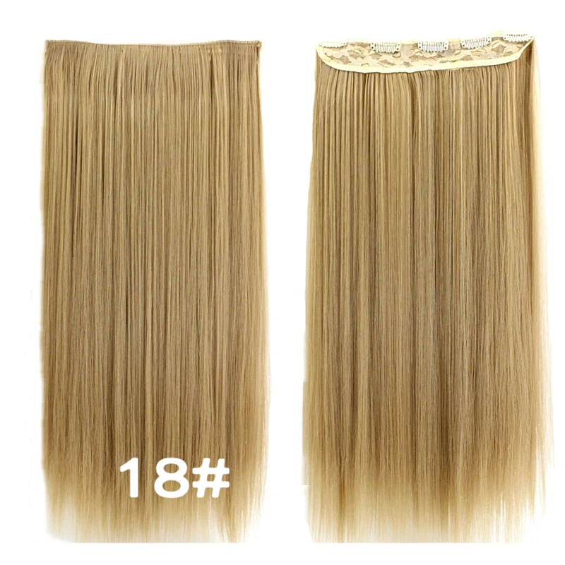 JOY&BEAUTY 24 inch/60cm Long Straight Women Clip in Hair Extensions Black Brown High Tempreture Synthetic Hair Piece 130g