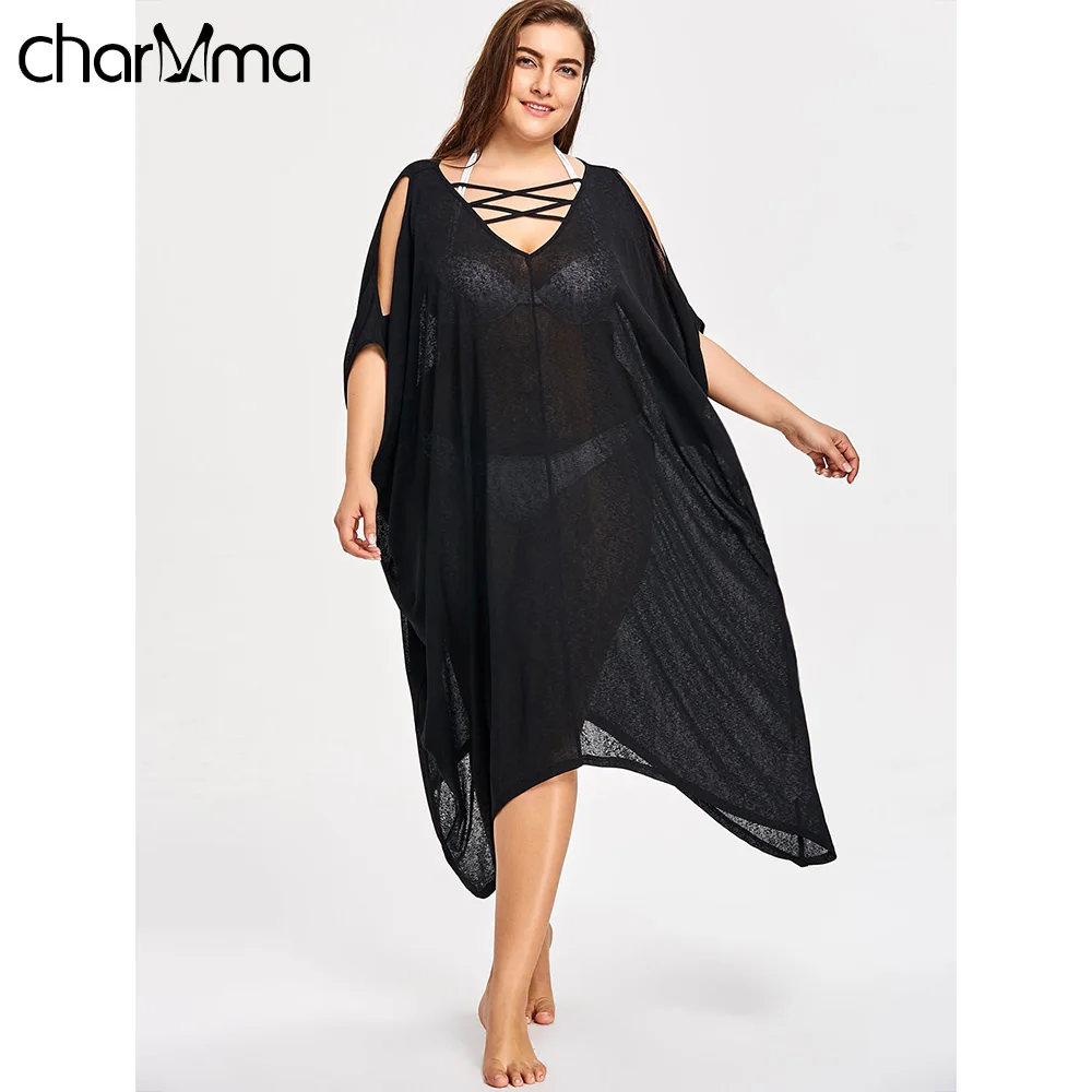 CHARMMA Plus Size Cover ups Beach Dress Tunic Cover Up Beach Woman Tunics for Beach Swim Dress