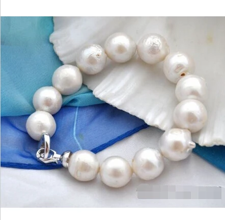 

Free shipping@@@@@ Rare huge 8"13mm round white reborn keshi pearl bracelet