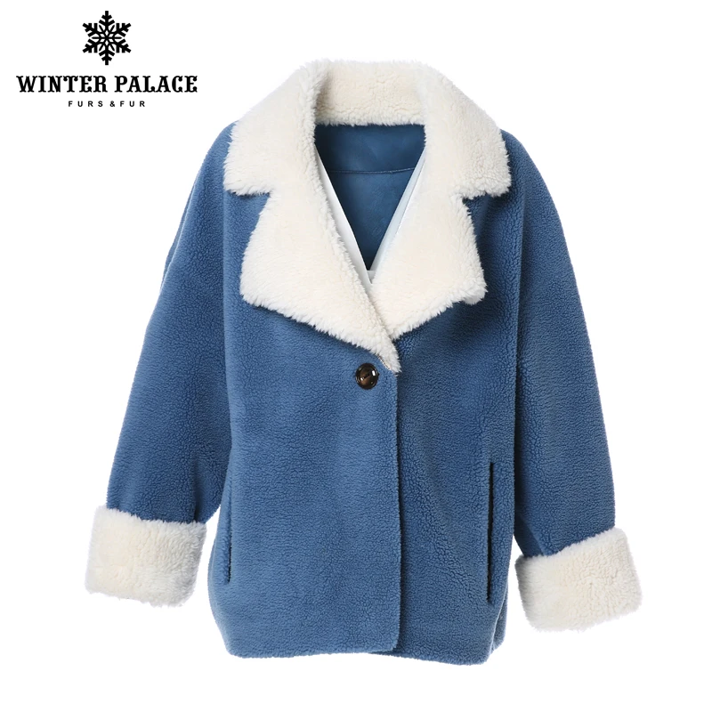

WINTER PALACE 2019 Women's New Fashion Wool Coat Loose Jacket Color Matching Wool coat Winter Warm Fur Coat Multiple Colour