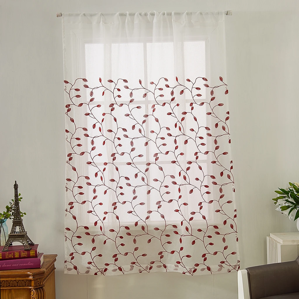 Embroidery Adjustable Tie-Up Curtain Shades Balloon Curtains for Kitchen Bathroom Small Window 46inch Wide x 63inch High