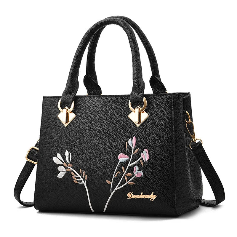 

Fashion Design Flower Emboridery Leather Handbags Simple National Style Crossbody Shoulder Bags women Tote Bags Messenger Bag