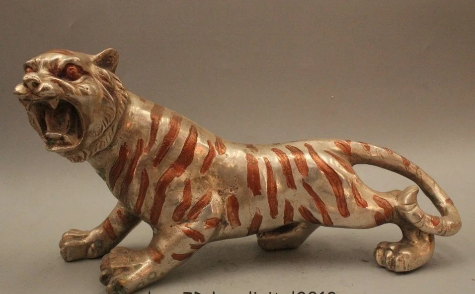 

7" Chinese Fengshui Silver Zodiac Year Tiger Running Ferocious Famous Statue