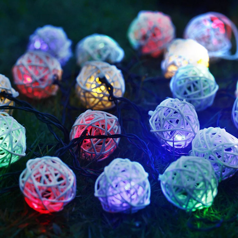 5M 20Leds 2Colors Solar String Light Rattan Ball W...