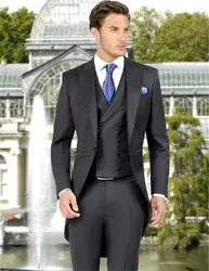 Мужской костюм, черный мужской костюм из трех предметов, формальный Западный тонкий мужской пиджак, брюки, деловой костюм для свадьбы