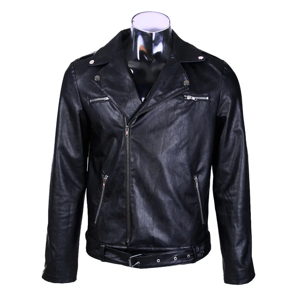 The Walking Dead Negan Men's Motorcycle Leather Jacket PU Leather Jacket Cosplay Black Fresh Top Coat Halloween Party Prop (2)
