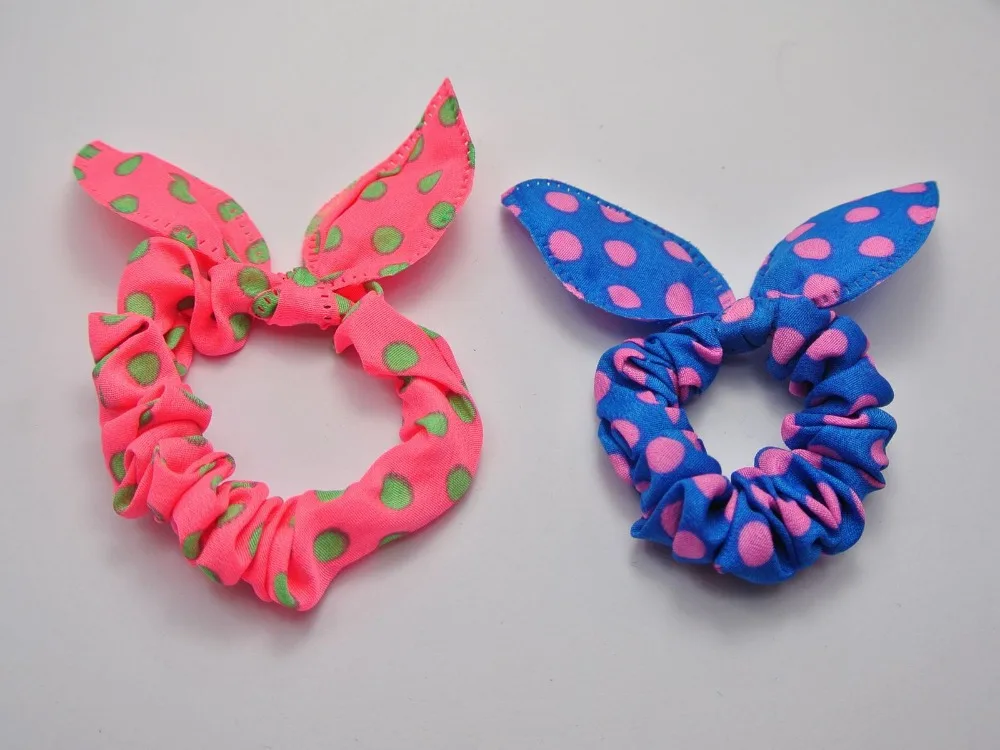 cheap 10 Mixed Color Rabbit Bunny Ears Polka Dot Elastic Hair bands Ponytail Holder 50mm Ears