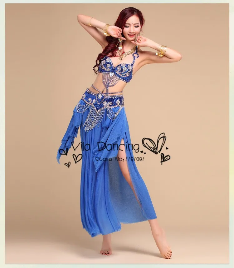 Стиль костюм для танца живота S/M/L 3 шт. бюстгальтер и пояс и юбка сексуальный женский комплект одежды для танца живота индийская одежда VL-N55