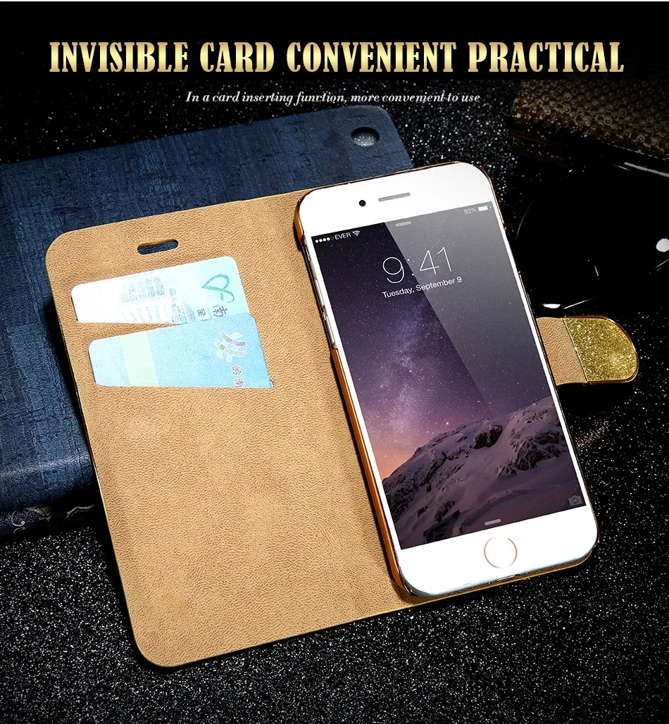 FLOVEME Luxury Bling Diamond Glitter Flip Case for Apple iphone 6 6S 7 Plus 5.5 Leather Girl Bag Wallet Stand Rhinestone Cover (7)