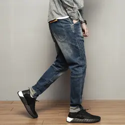 Модные уличные мужские джинсы свободного кроя, большие размеры 28-42, эластичные шаровары в стиле ретро, брюки-карго, мужские джинсы в стиле
