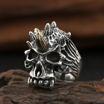 

S925 sterling silver to create an open skull ring men's domineering ring jewelry