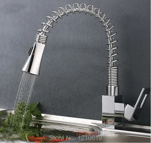 

Newly US Free Shipping Spring Pull Down Spout Kitchen Sink Vessel Faucet Chrome Finish Mixer Tap Single Handle Deck Mount