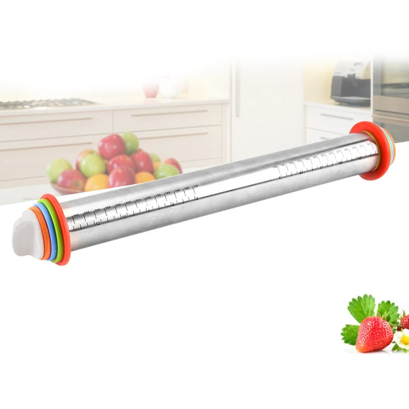 Adjustable Stainless Steel Rolling Pin Dough Roller with 4 Removable