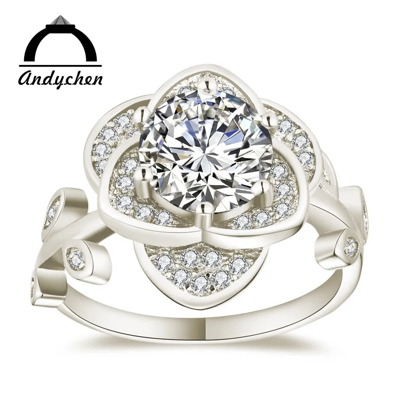 AndyChen White Gold Color Rings for Women Flower Wedding Clear AAA Zircon Trendy Romantic