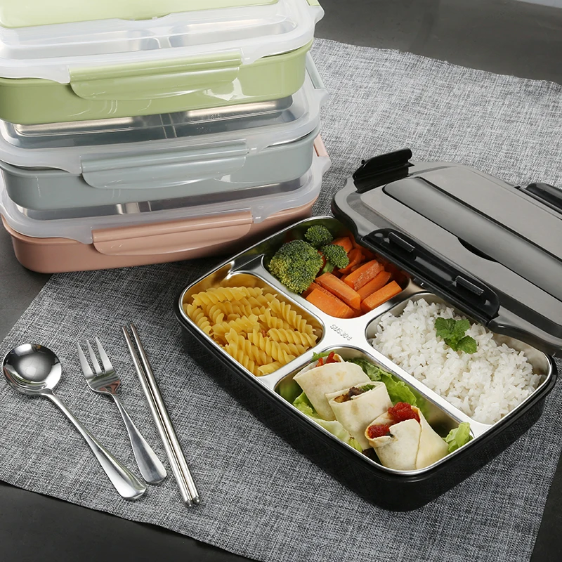 Comprar Lonchera de acero inoxidable de calidad con compartimentos portatil Bento contenedor de alimentos con vajilla