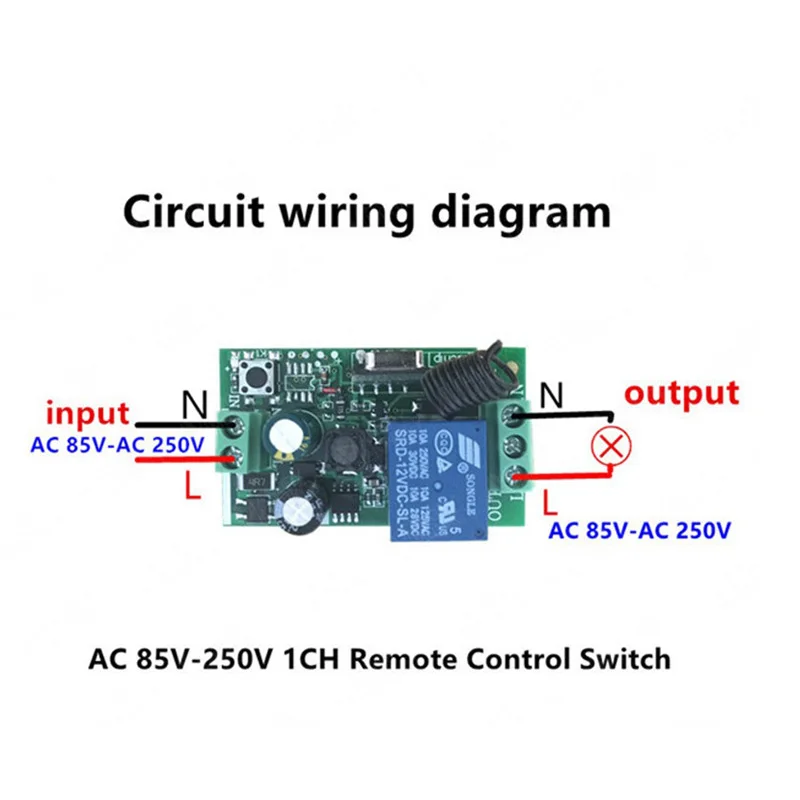 433MHz Universal Wireless Remote Control AC 85V 110V 220V 1CH Relay Receiver Module 1 Button Remote Control gate garage Light