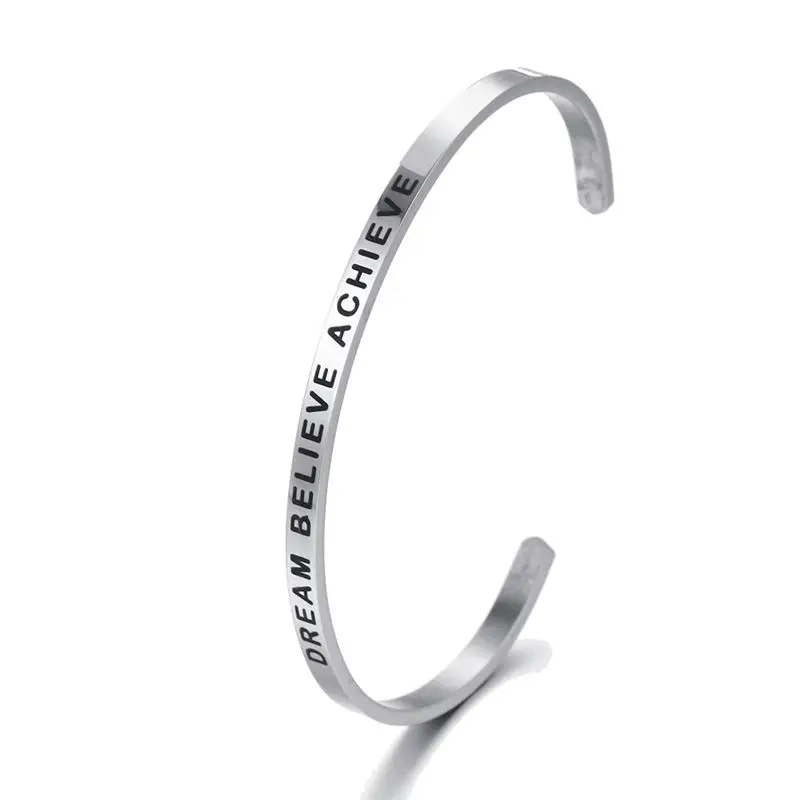 

Inspirational Mantra Band DREAM BELIEVE ACHIEVE Bracelet Cuff Stainless Steel Wristbands Anxiety Stress RELIEF Bracelets