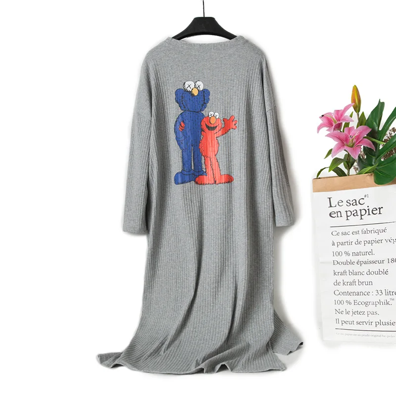 

2019 Cute Cartoon Cotton Long Sleeve Autumn Nightdress Plus Size Women Sleep Dress Woman Night Sleepwear Long Sleeve Nightgown