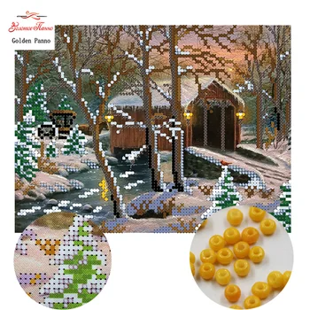 

Golden Panno,Needlework DIY bead Cross stitch Printed Embroidery Precise scenic Pattern cross stitching winter 0502