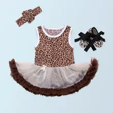 Розовый детский комбинезон, комплект из 3 предметов; комплект из двух предметов с леопардовым принтом для маленьких девочек пачка платье комбинезон повязка, туфли для От 0 до 12 месяцев