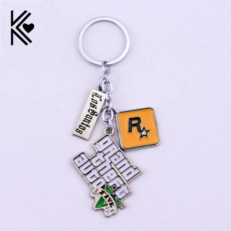 

PS4 GTA 5 Game keychain Hot Sale ! Grand Theft Auto 5 Key Chain For Fans Xbox PC Rockstar Key Ring Holder 4.5cm Jewelry Llaveros