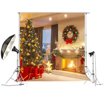 

Christmas Decoraiton backdrops HUAYI Stove Photo Background Vinyl Xmas Indoor Background for Pictures XT-7404