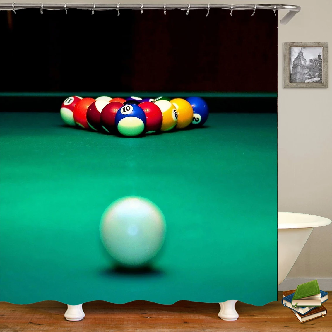 Shower Curtains Colorful Billiard Balls on a Pool Table Graphic Print