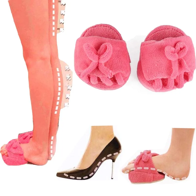 

Women's Slim Half Sole Massage Shoes Weight Loss Slipper Slimming Dieting Legs Slippers Indoor Coral Fleece Pink bowtie