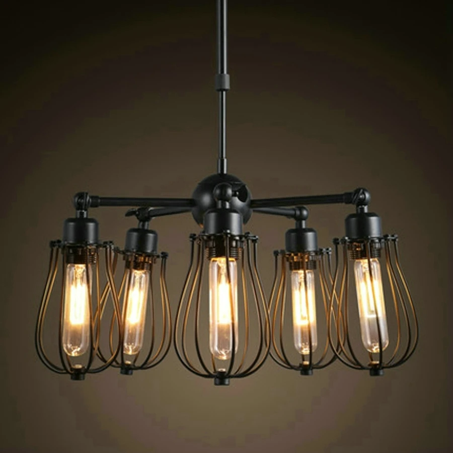 Us 1140 Schwarz Eisen Kronleuchter Lustre Licht Lampe Abajur Amerikanischen Landhausstil Industrie Loft Pendelleuchte E27 Edison Birne Barcafe