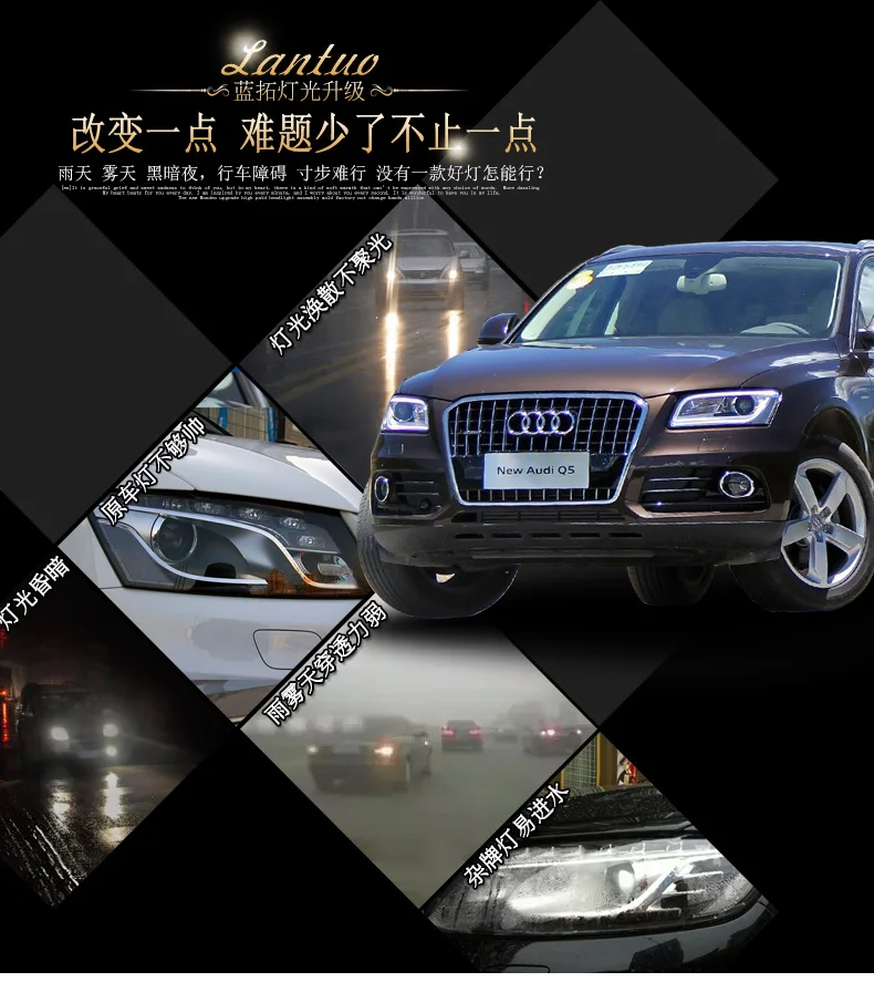 Автомобильный Стайлинг для Audi Q5 фары 2008-2012 2013- Q5 светодиодный фары DRL Объектив Двойной Луч H7 спрятал bi Xenon объектива