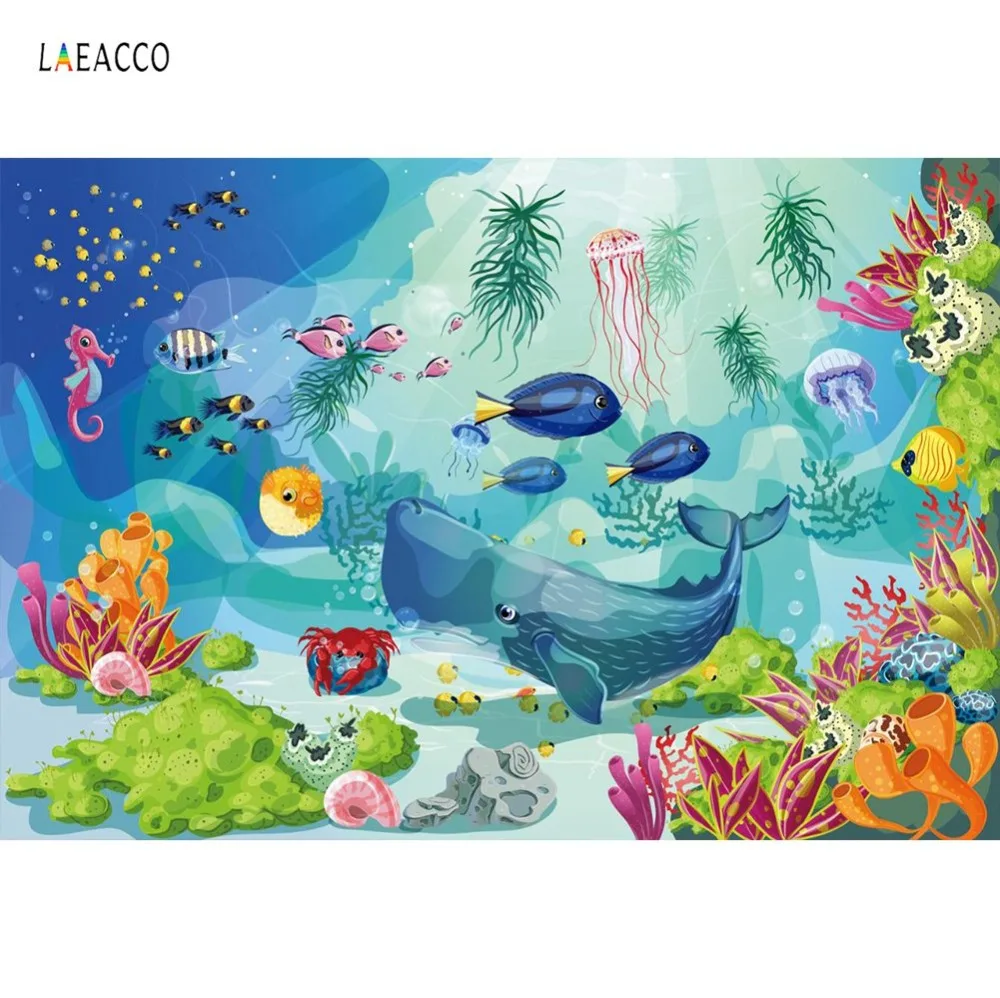 

Photography Backgrounds Baby Cartoon Fish Sea World Birthday Party Coral Shell Pattern Photo Backdrops Photocall Photo Studio