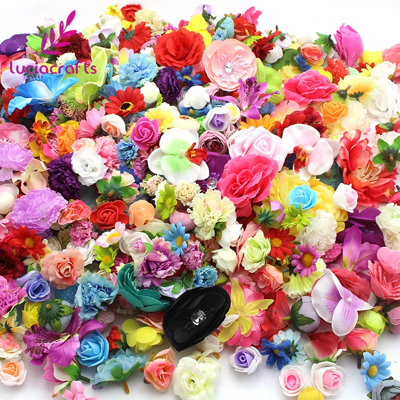 

New arrival 50g/lot,Approx30-40pcs Random Color Size Material Artificial Flower Head Wedding Party DIY Decor Supplies A1001