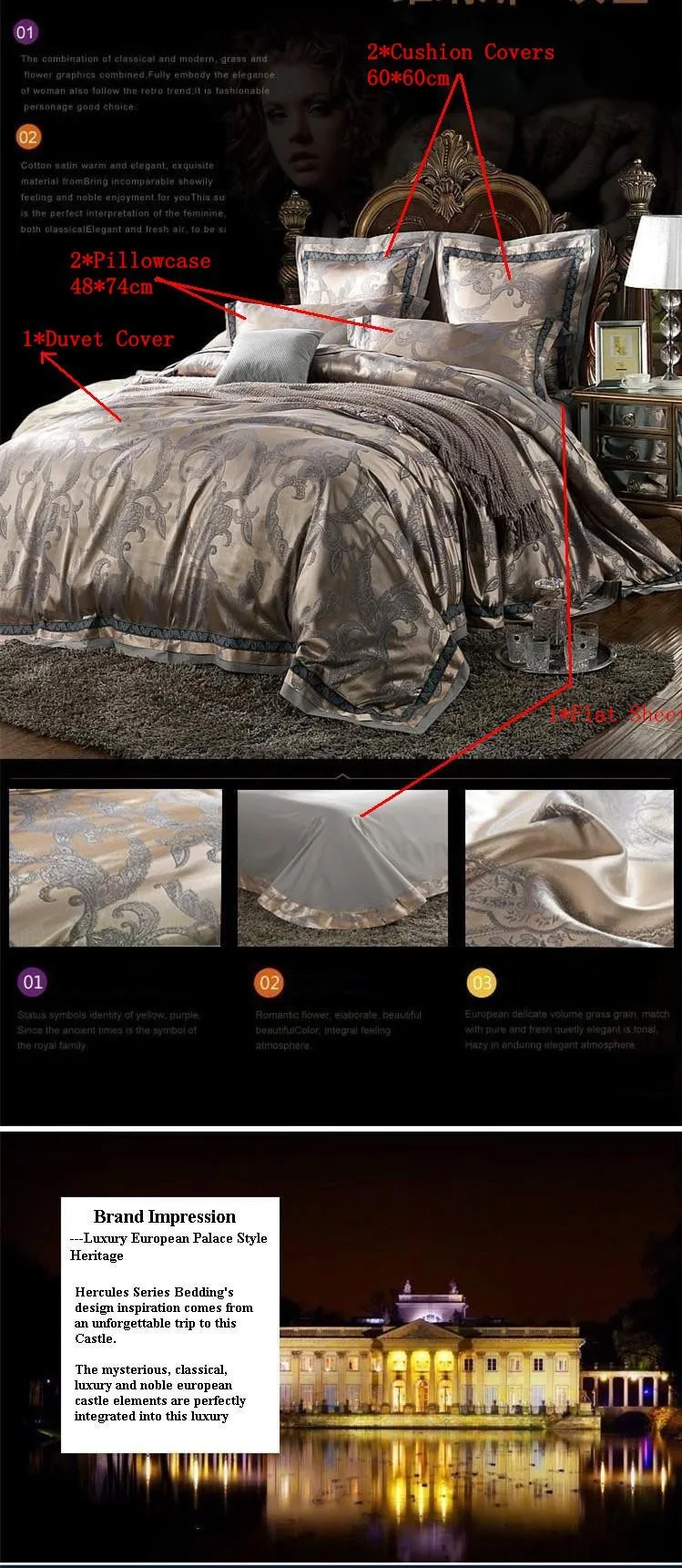 Set Luxury Silk Bedding Set King Size Damask European Palace Style