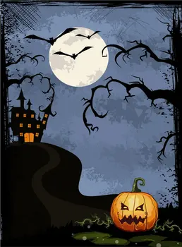 

Castle Night Sky Tree Halloween Pumpkin backdrops Vinyl cloth High quality Computer printed party Backgrounds for sale