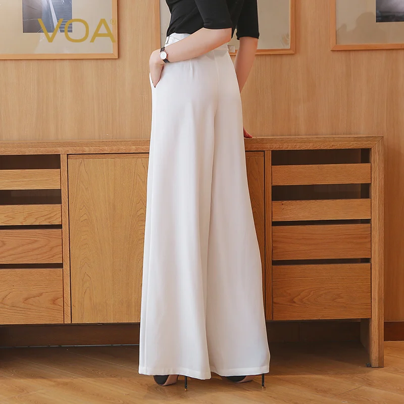 Voa White High Waist Palazzo Pants Plus Size Office Ladies Silk Wide Leg  Pants Basic Casual Women Long Trouser Belt Klh06201 - Pants u0026 Capris -  AliExpress