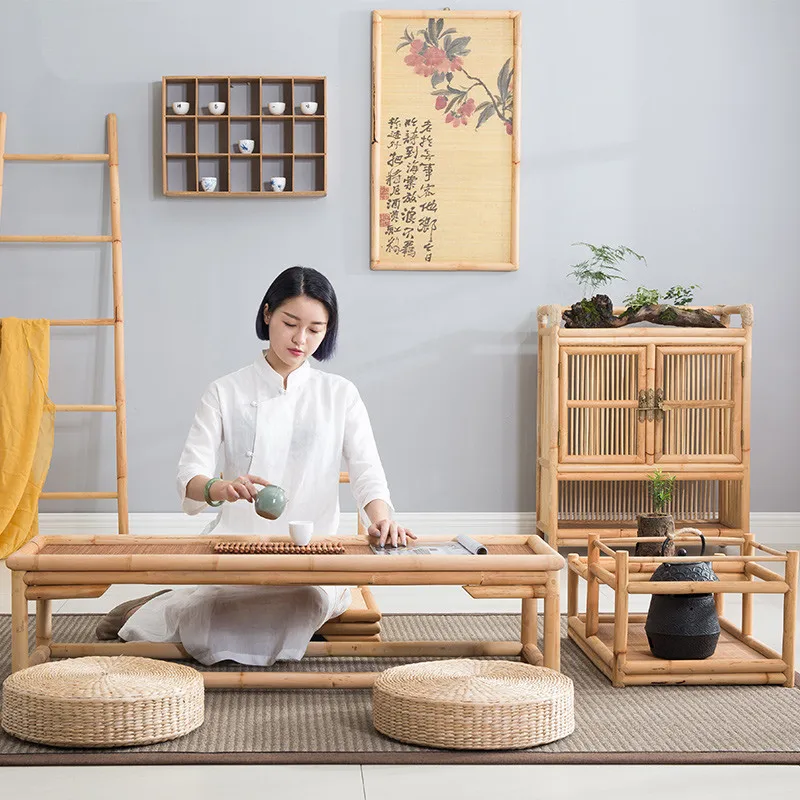 US $175.20 Vintage Rattan Indoor Bamboo Furniture Floor Table 10040cm Asian Style Tatami CoffeeTea Living Room Low Tea Table Bamboo Table