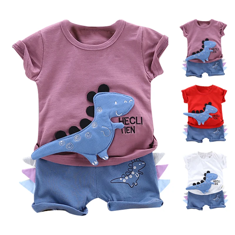 

Dinosaur Baby Boys Clothes Short Sleeve Print T-shirt+Cartoon Shorts Children Casual Outfits Kids Clothes Sets