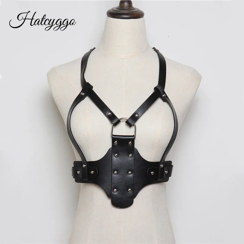 

HATCYGGO Sexy Harajuku Handmade Garters Rivet Wide Belt Body Bondage Cage Sculpting Harness Wais Belt Straps Suspenders Belt