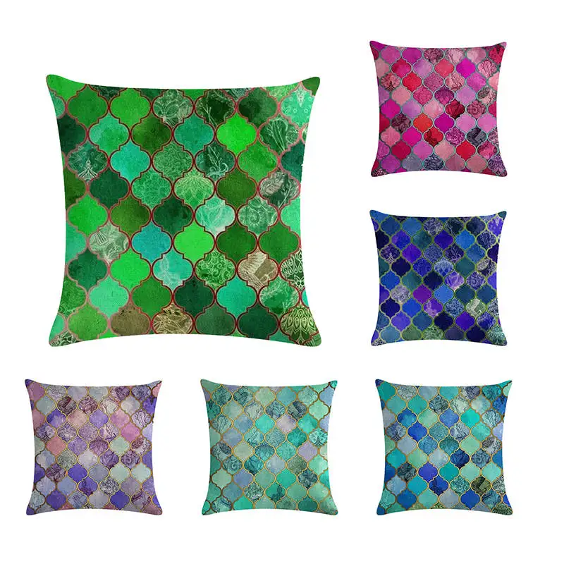 

Rainbow Pastel Watercolor Moroccan Hexagon Pattern Colorful Gemstone Crystal Cubes Cushion Cover Sofa Throw Pillow Case H775