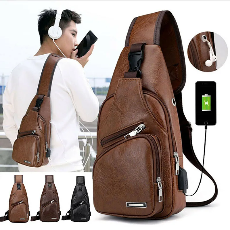 

Men Shoulder Bag USB Charging Sports Crossbody Sling Chest Pack Bag City Jogging Bags XR-Hot