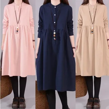 

M-2XL Spring and Summer New Long and Loose retro Cotton and Linen long Dress National Wind woman Clothings High Quality QD50