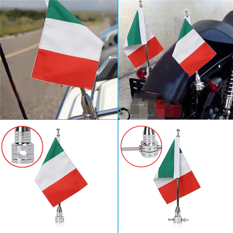 Motorcycle Flag Pole + Italy Flag Banner Aluminum Rear Side Mount Luggage Rack  Decoration 1 (6)
