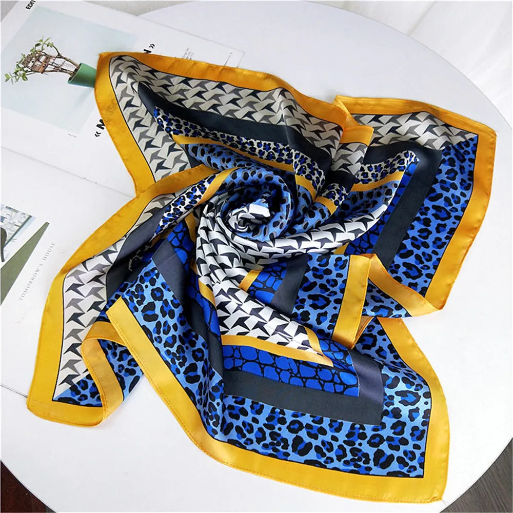 Женский модный квадратный шарф с леопардовым принтом, многофункциональный Шелковый Атласный квадратный шарф, повязка на голову, шарфы, шаль