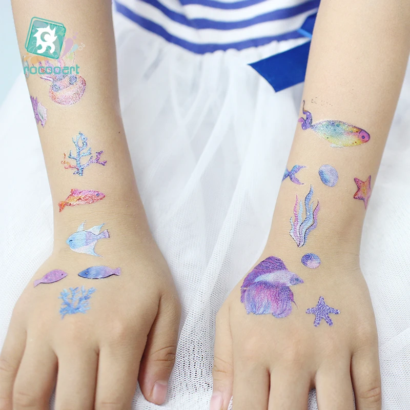 الكرتون الأسماك الاستوائية المؤقتة المائية الوشم ملصق للماء Chirdren عدسة Tatouage الأزياء وهمية الجسم الفن الاطفال اليد الوشم